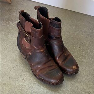 Merrell Brown Leather Ankle Boots with Buckle Accent